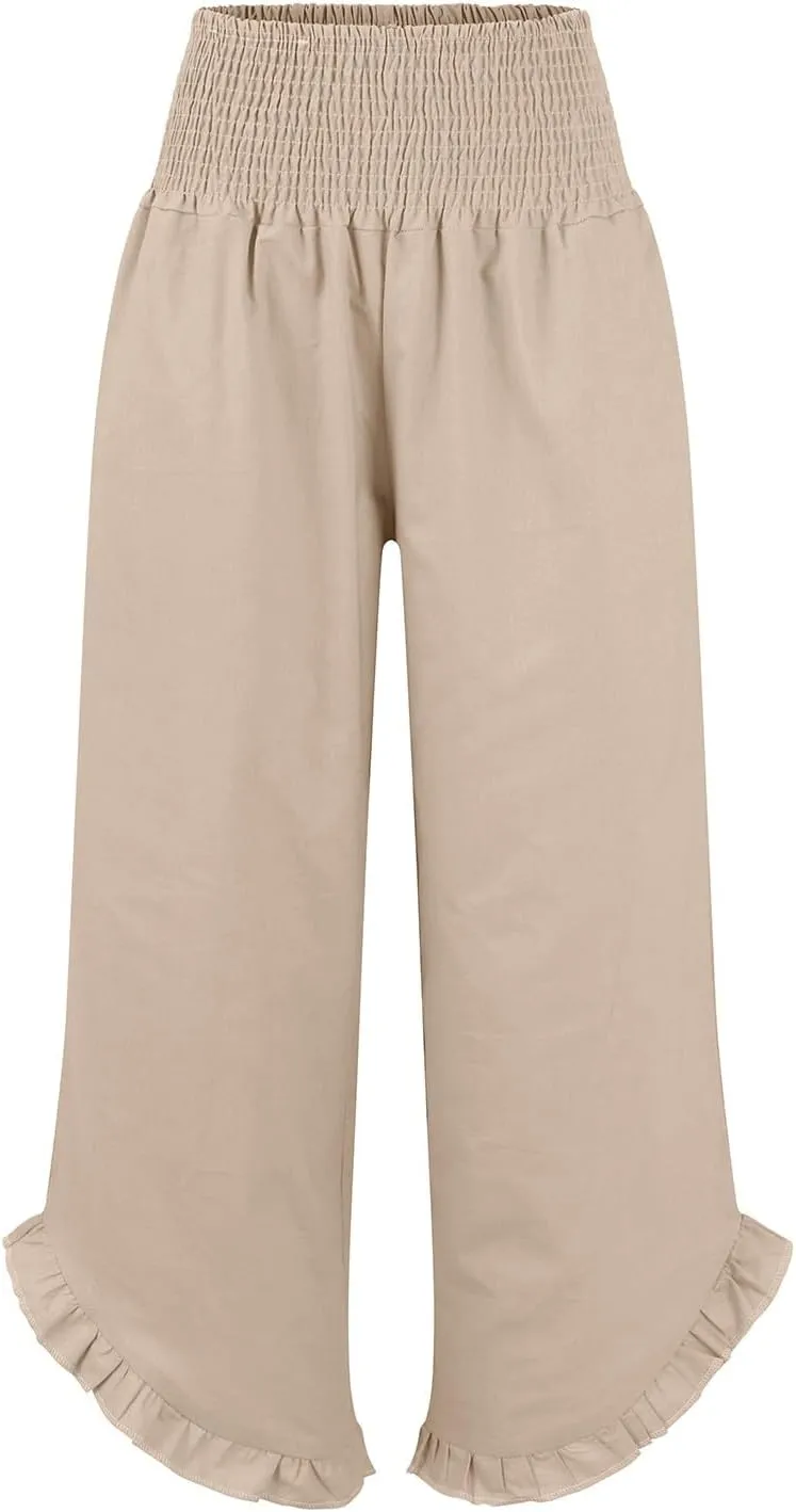 Wide Leg Pants Woman Flowy 2025 Summer Palazzo Trousers Dressy Cotton Linen Boho Long Pant Lounge with Pockets