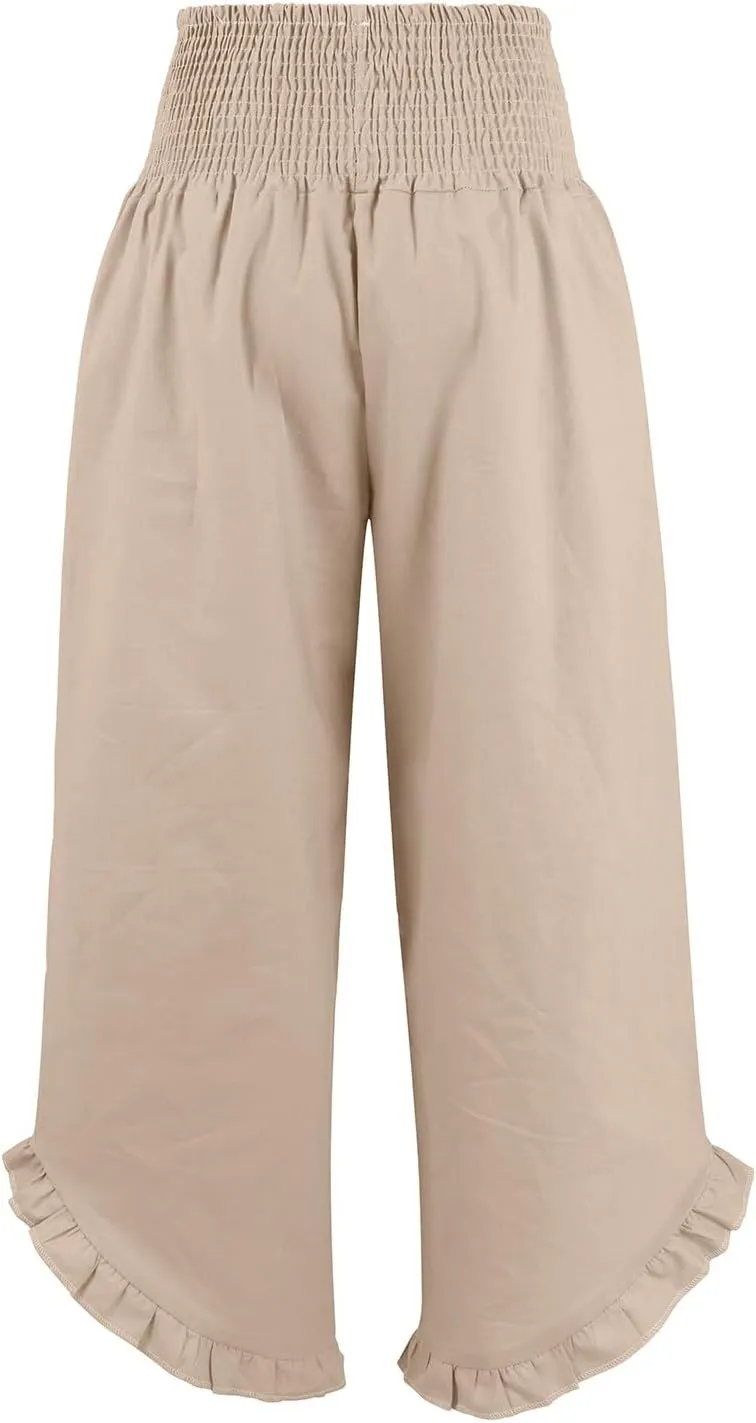 Wide Leg Pants Woman Flowy 2025 Summer Palazzo Trousers Dressy Cotton Linen Boho Long Pant Lounge with Pockets
