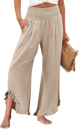 Wide Leg Pants Woman Flowy 2025 Summer Palazzo Trousers Dressy Cotton Linen Boho Long Pant Lounge with Pockets