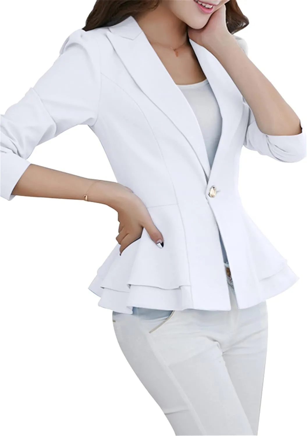WIWIQS Women's Open Front Long Sleeve Work Office Jackets Blazer Lightweight Solid Color Slim Fit Blazers