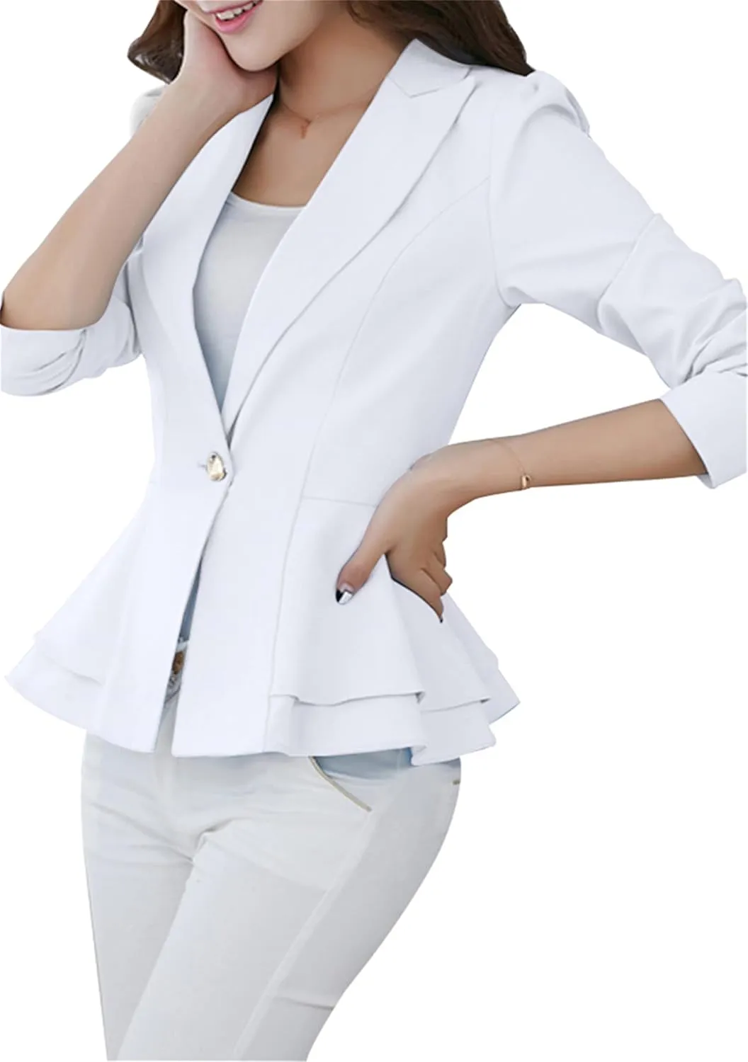 WIWIQS Women's Open Front Long Sleeve Work Office Jackets Blazer Lightweight Solid Color Slim Fit Blazers