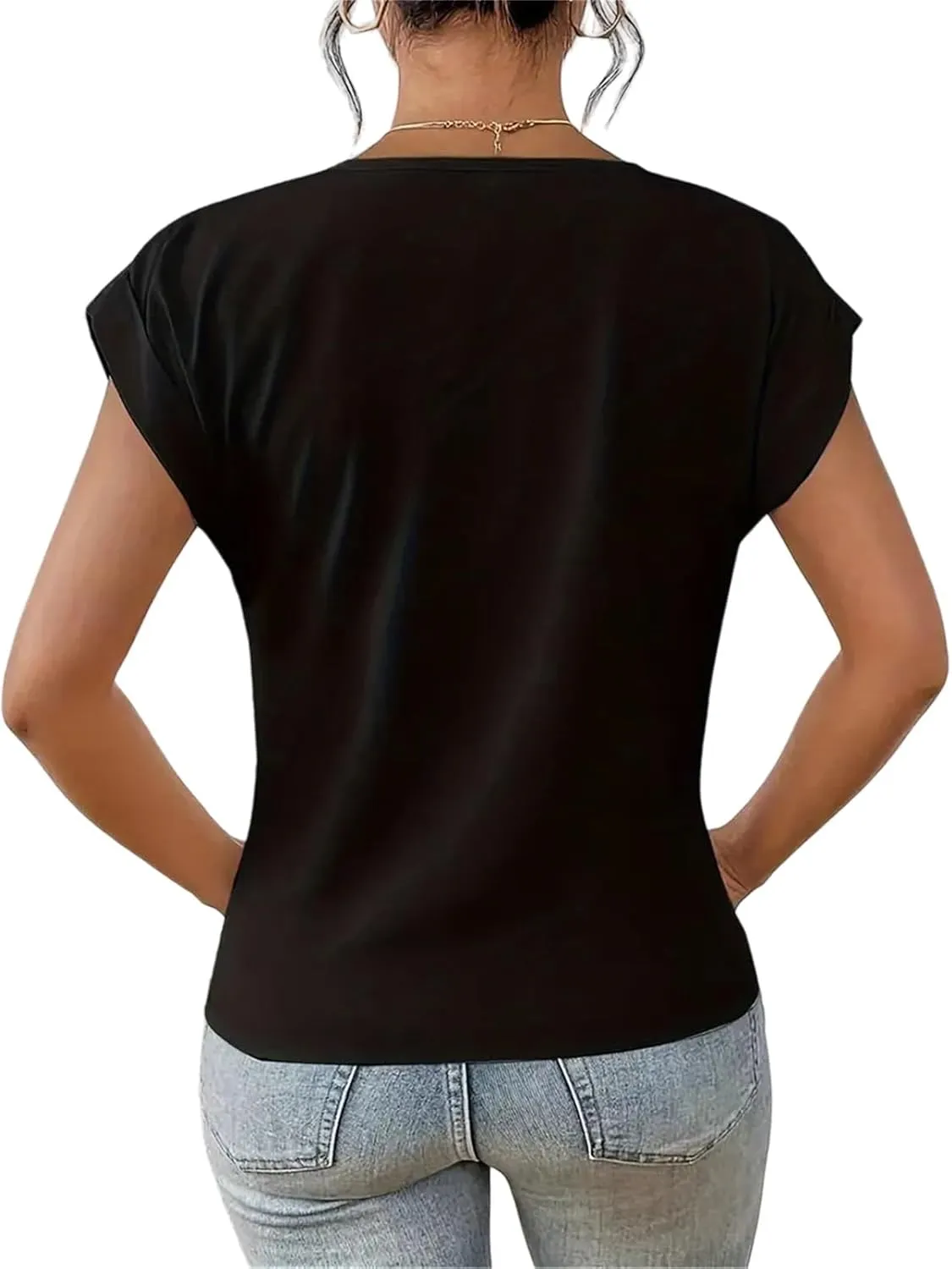 Womens 2025 Summer Tops V Neck Casual Twist Front Blouses Short Sleeve Tshirts Loose Fit Tunic Tops Basic Tee Shirts
