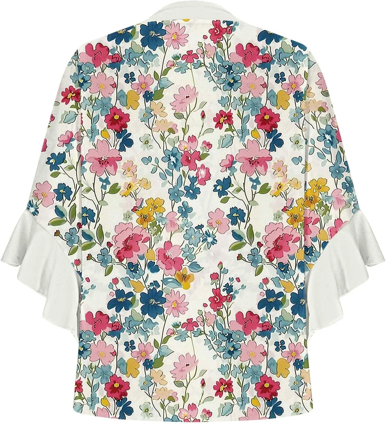 Women's Casual Boho Floral Print Tops Loose V Neck 3/4 Wave Bell Sleeve Flowy Shirts Summer Blouses for Women