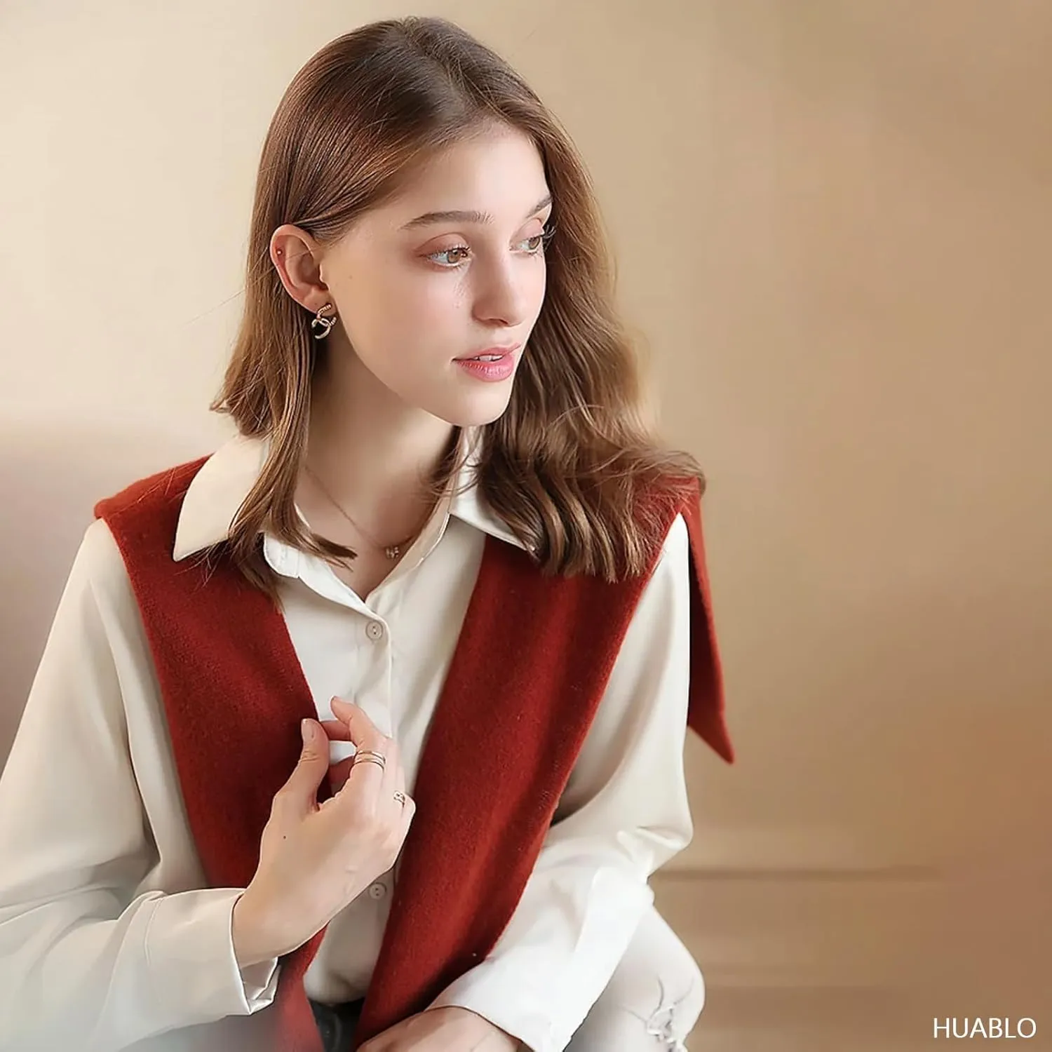 Women's Fashion Knitted Shawl - Khaki Sweater Shawl for Air-Conditioned Rooms