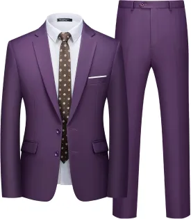 WULFUL Men's 2 Piece Suits Slim Fit Two Button Blazer Jacket Pants Set for Party,Wedding and Business