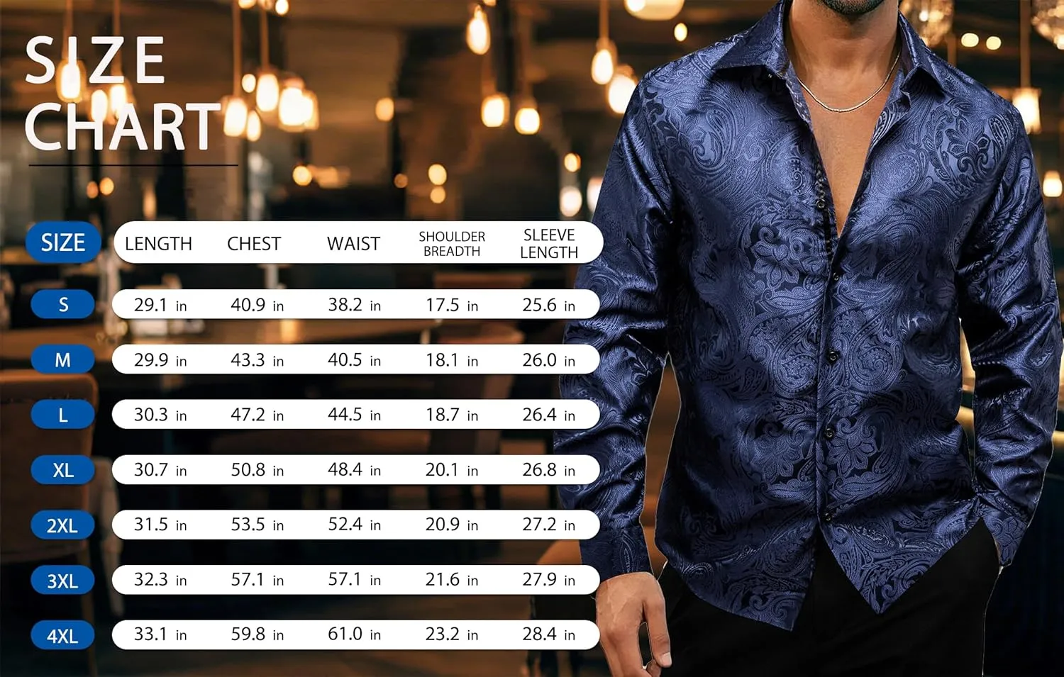 YOHOWA Men's Paisley Shirt Silk Jacquard Dress Long Sleeve Button Down Shirts Casual Mexico Western Disco Party Wedding Prom