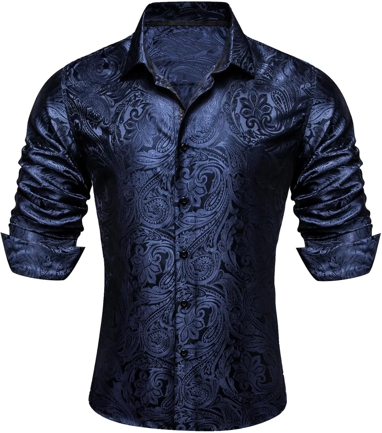 YOHOWA Men's Paisley Shirt Silk Jacquard Dress Long Sleeve Button Down Shirts Casual Mexico Western Disco Party Wedding Prom