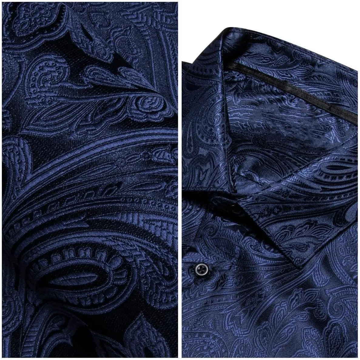 YOHOWA Men's Paisley Shirt Silk Jacquard Dress Long Sleeve Button Down Shirts Casual Mexico Western Disco Party Wedding Prom