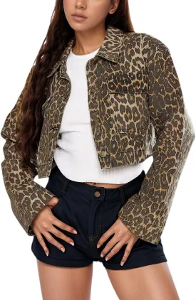 YouSexy Women's Cropped Denim Jacket Long Sleeve Distressed Jean Jackets Coat