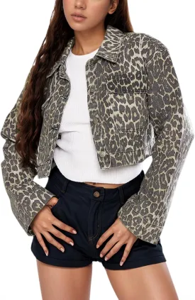 YouSexy Women's Cropped Denim Jacket Long Sleeve Distressed Jean Jackets Coat